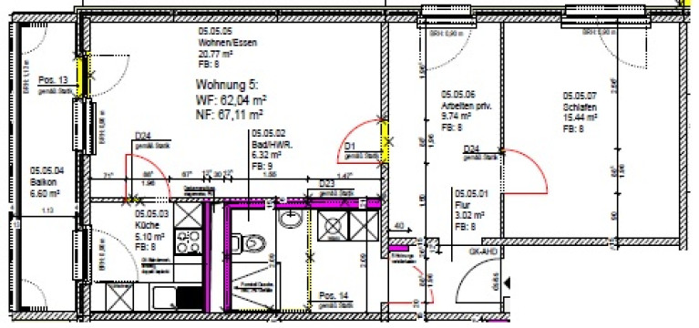 Grundriss - Wohnung, 3 Zimmer (62,04 m²), Zeulsdorfer Straße 25, Gera