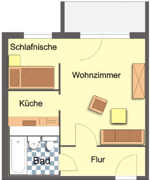 Grundriss - Wohnung, 1 Zimmer (35,38 m²), Pößnecker Straße 17, Gera