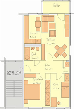 Grundriss - Wohnung, 3 Zimmer (68,5 m²), Rudelsburgstraße 26, Gera