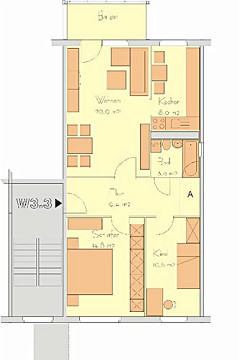 Grundriss - Wohnung, 3 Zimmer (68,5 m²), Rudelsburgstraße 32, Gera