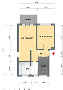 Grundriss - Wohnung, 2 Zimmer (59,25 m²), Ebertstraße  13, Gera