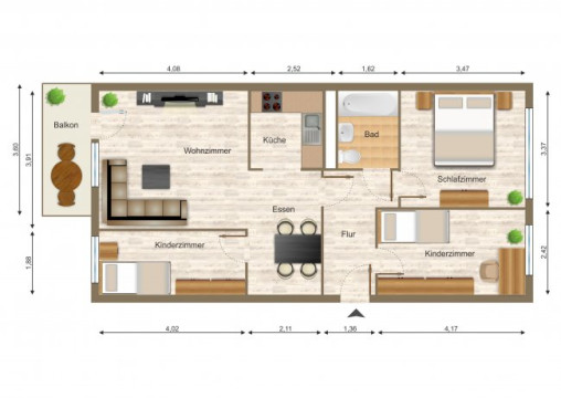 Grundriss - Wohnung, 4 Zimmer (69,02 m²), Platanenstraße 14, Gera