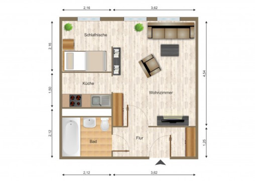 Grundriss - Wohnung, 1 Zimmer (32,42 m²), Ziegelberg 11, Gera