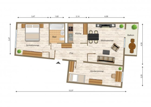 Grundriss - Wohnung, 3 Zimmer (61,64 m²), Elsterberger Straße 27, Gera