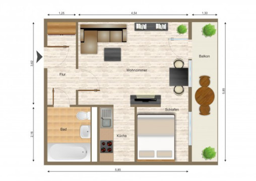 Grundriss - Wohnung, 1 Zimmer (36,22 m²), Franz-Stephan-Straße 2, Gera