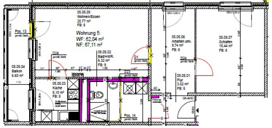 Grundriss Wohnung, 3 Zimmer (62,04 m²), Zeulsdorfer Straße 25, Gera