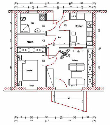 Grundriss Wohnung, 2 Zimmer (52,3 m²), Grüner Weg  65, Gera