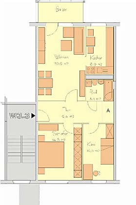 Grundriss Wohnung, 3 Zimmer (68,5 m²), Rudelsburgstraße 32, Gera