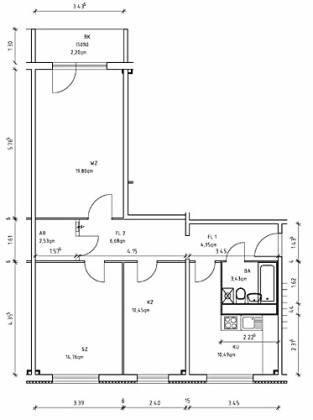 Grundriss mit Einbauküche, Seydelstraße 6, Gera