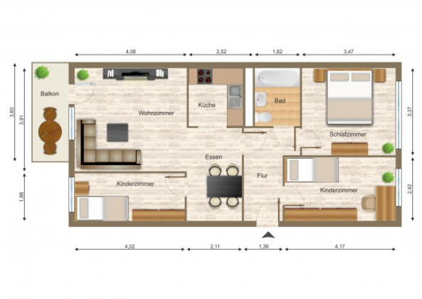 Grundriss Wohnung, 4 Zimmer (69,02 m²), Zeulsdorfer Straße 55, Gera