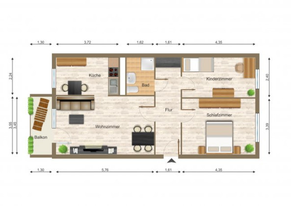 Grundriss Wohnung, 3 Zimmer (69,07 m²), Felbrigstraße 4, Gera