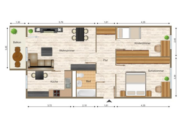 Grundriss Wohnung, 3 Zimmer (69,07 m²), Franz-Stephan-Straße 8, Gera