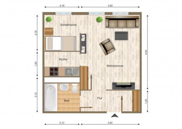 Grundriss Wohnung, 1 Zimmer (32,42 m²), Ziegelberg 11, Gera