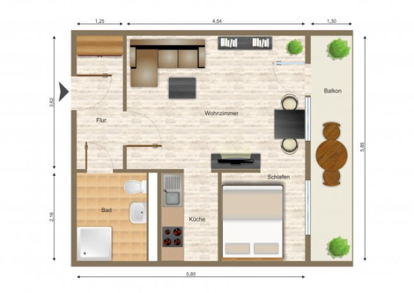 Grundriss Wohnung, 1 Zimmer (36,22 m²), Bruno-Brause-Straße 1, Gera