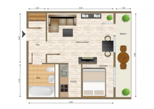 Grundriss Wohnung, 1 Zimmer (36,22 m²), Schleizer Straße 8, Gera