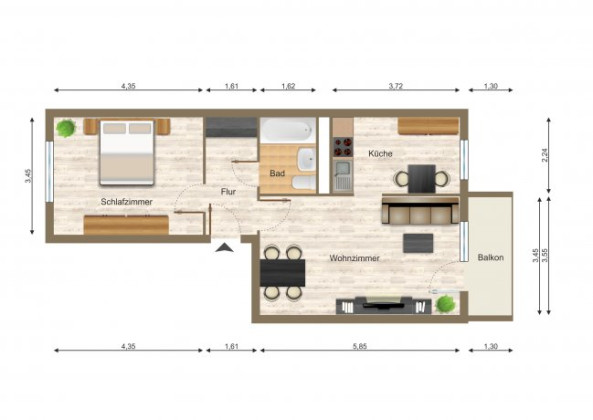 Grundriss Wohnung, 2 Zimmer (55,2 m²), Kretschmerstraße 36, Gera
