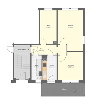 Grundriss - Wohnung, 3 Zimmer (59,43 m²), Bieblacher Straße 59, Gera