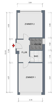 Grundriss - Wohnung, 2 Zimmer (46,41 m²), Emil-Höllein-Platz  1, Jena