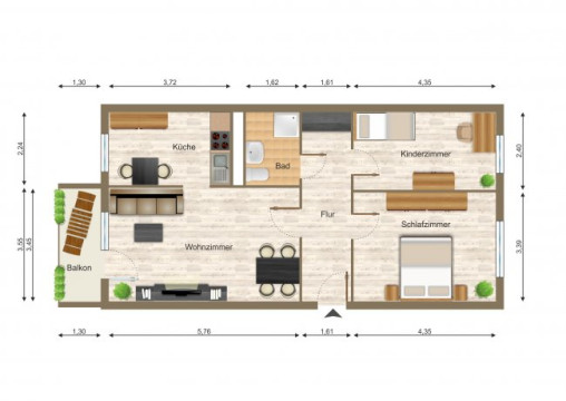 Grundriss - Wohnung, 3 Zimmer (69,07 m²), Felbrigstraße 4, Gera