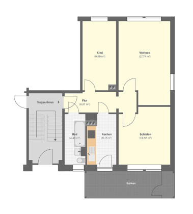 Grundriss Wohnung, 3 Zimmer (59,43 m²), Bieblacher Straße 59, Gera