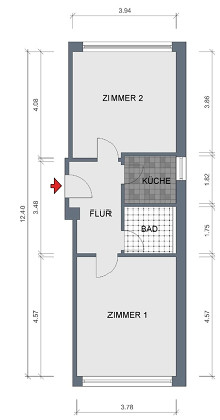 Grundriss Wohnung, 2 Zimmer (46,41 m²), Emil-Höllein-Platz  1, Jena